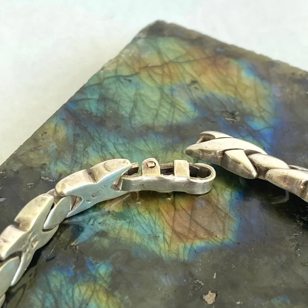 VTG Sterling Silver 925 Mexico Heavy Modernist 6MM XO Link Bracelet Sz 7.5" 24g - Picture 7 of 16